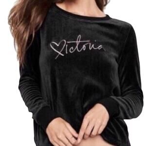 Victoria secret velour logo long sleeve top sweatshirt small
